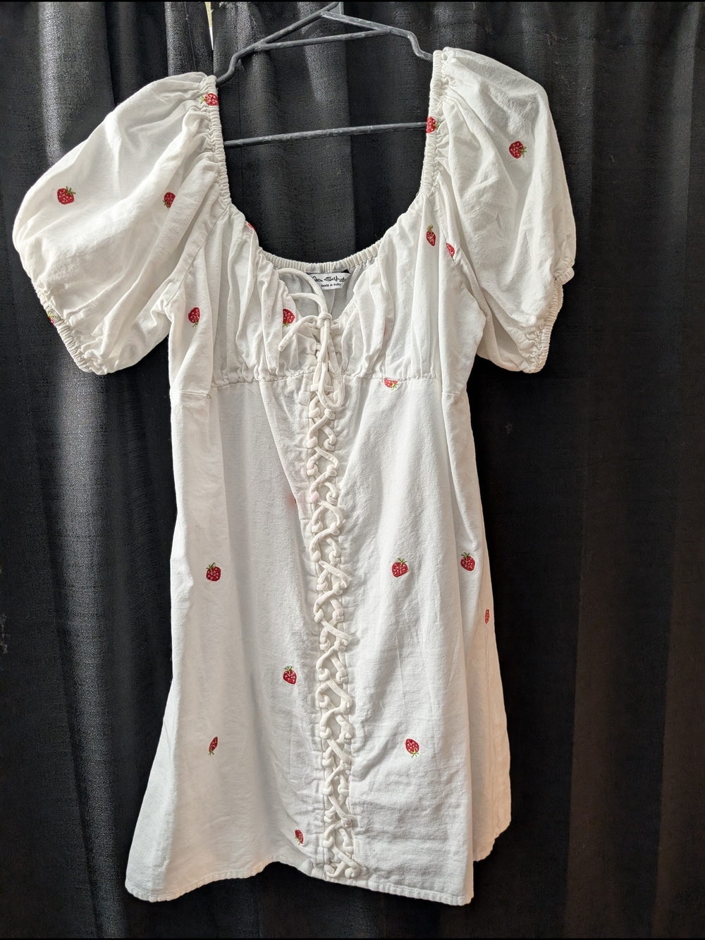 Made In India White Mini Dress with Red Strawberry Embroidery